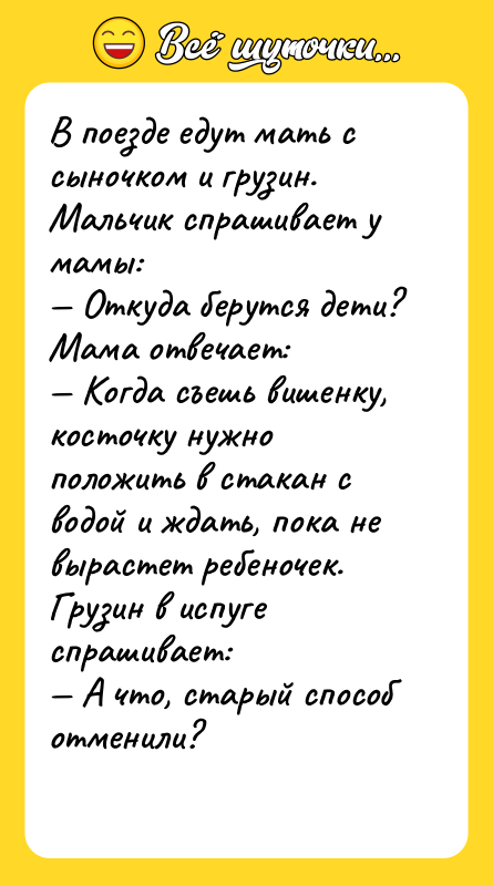 В поезде едут мать с сыночком и грузин. Мальчик спрашивает
