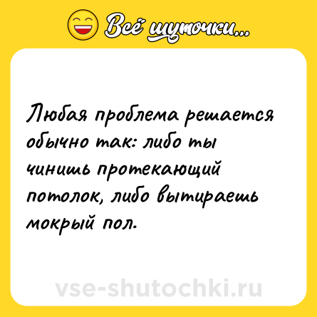 Шутка: Любая проблема решается обычно так: либо ты чинишь протекающий потолок, либо вытираешь мокрый пол.