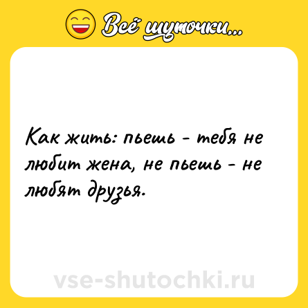 Шутка: Как жить: пьешь - тебя не любит жена, не пьешь - не любят друзья.