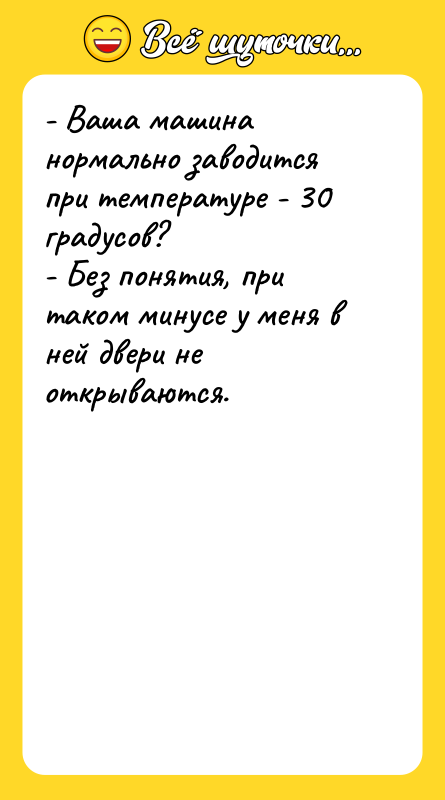 - Ваша машина нормально заводится при температуре - 30 градусов?