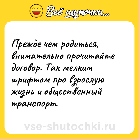 Шутка: Прежде чем родиться, внимательно прочитайте договор. Так мелким шрифтом про взрослую жизнь и общественный транспорт.