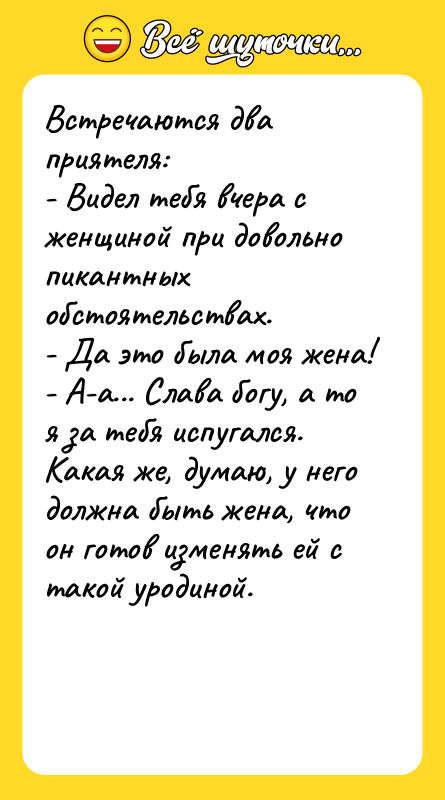Встречаются два приятеля:   - Видел тебя вчера с