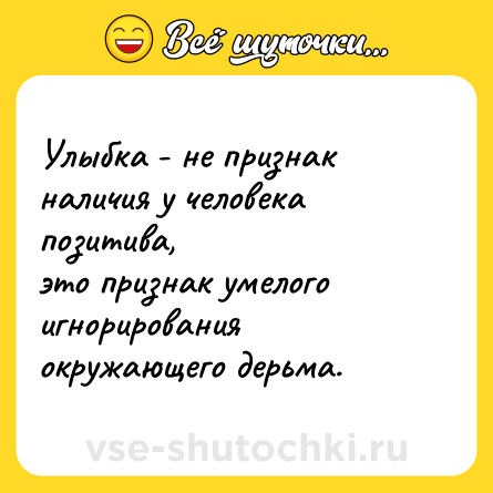 Шутка: Улыбка - не признак наличия у человека позитива,<br>это признак умелого игнорирования окружающего дерьма.