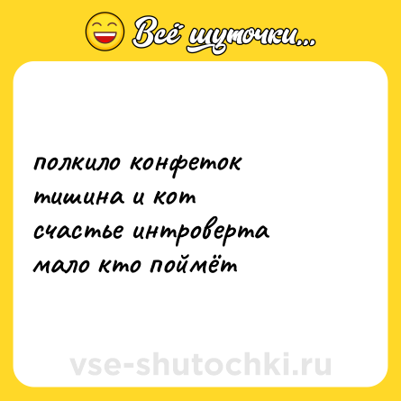 Шутка: полкило конфеток<br>тишина и кот<br>счастье интроверта <br>мало кто поймёт