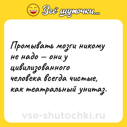 Шутка: Промывать мозги никому не надо — они у цивилизованного человека всегда чистые, как театральный унитаз.