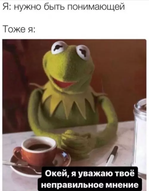 Когда пытаешься быть мудрым, но не получается 🐸☕️ - Я: нужно быть понимающей Тоже я: Окей, я уважаю твоё