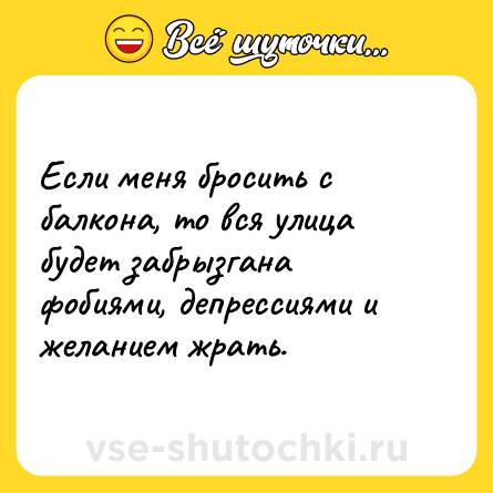 Шутка: Если меня бросить с балкона, то вся улица будет забрызгана фобиями, депрессиями и желанием жрать.