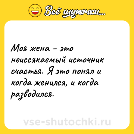 Шутка: Моя жена – это неиссякаемый источник счастья. Я это понял и когда женился, и когда разводился.