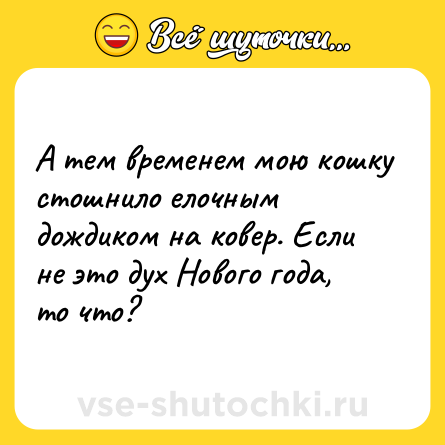 Шутка: А тем временем мою кошку стошнило елочным дождиком на ковер. Если не это дух Нового года, то что?