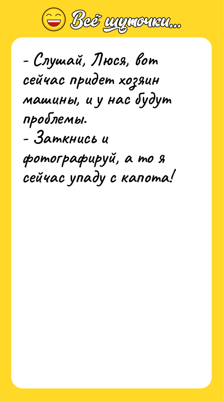 - Слушай, Люся, вот сейчас придет хозяин машины, и у