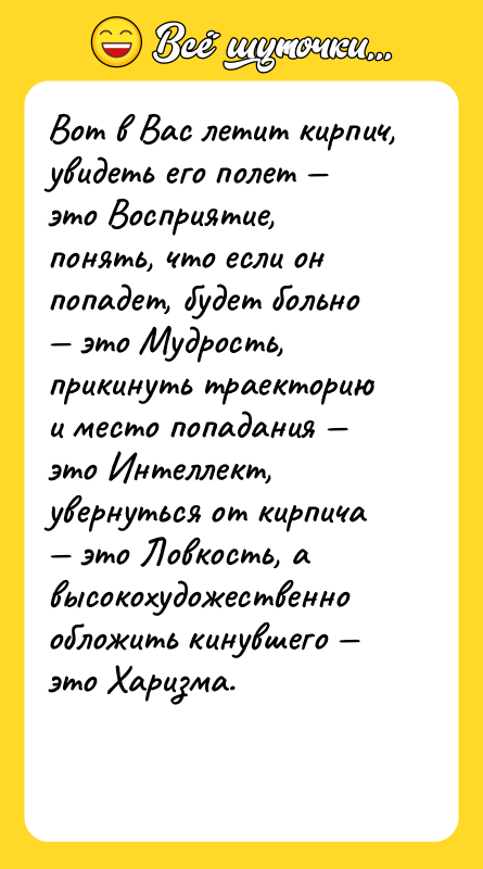 Вот в Вас летит кирпич, увидеть его полет это