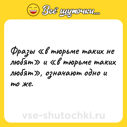 Шутка: Фразы «в тюрьме таких не любят» и «в тюрьме таких любят», означают одно и то же.