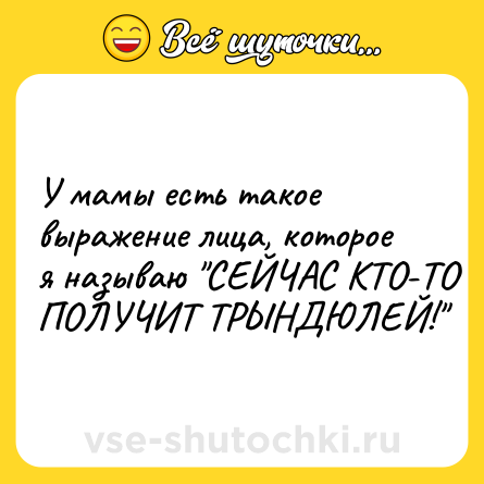 Шутка: У мамы есть такое выражение лица, которое я называю СЕЙЧАС КТО-ТО ПОЛУЧИТ ТРЫНДЮЛЕЙ!