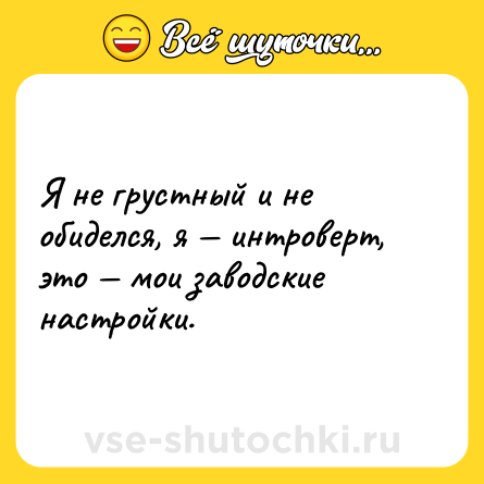 Шутка: Я не грустный и не обиделся, я — интроверт, это — мои заводские настройки.