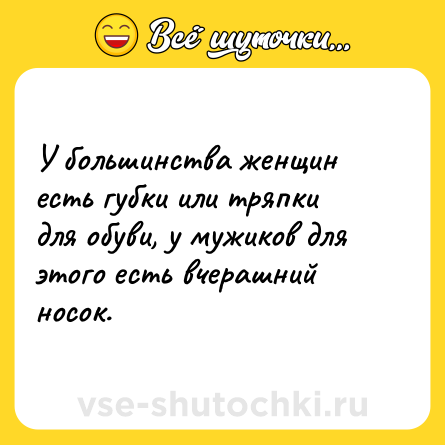 Шутка: У большинства женщин есть губки или тряпки для обуви, у мужиков для этого есть вчерашний носок.