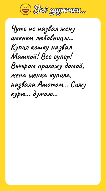 Чуть не назвал жену именем любовницы… Купил кошку назвал Машкой!