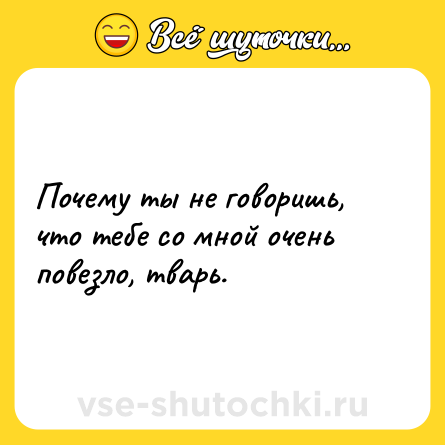 Шутка: Почему ты не говоришь, что тебе со мной очень повезло, тварь.