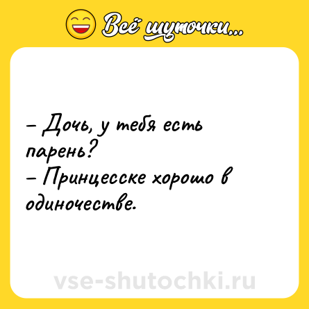 Шутка: – Дочь, у тебя есть парень?<br>– Принцесске хорошо в одиночестве.