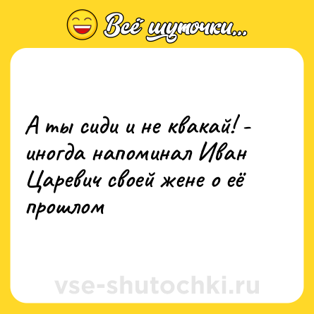 Шутка: А ты сиди и не квакай! - иногда напоминал Иван Царевич своей жене о её прошлом