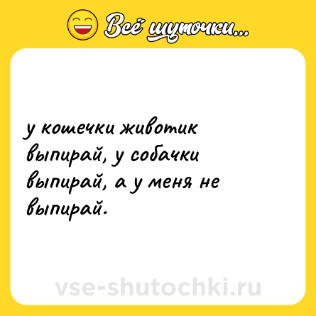 Шутка: у кошечки животик выпирай, у собачки выпирай, а у меня не выпирай.