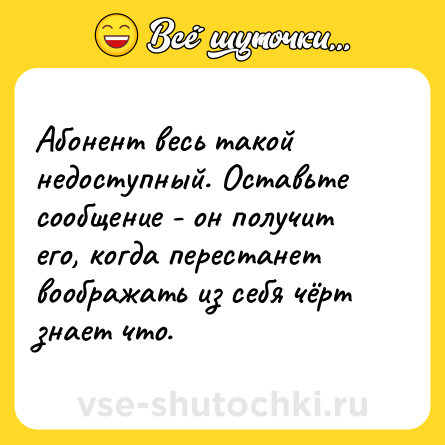 Шутка: Абонент весь такой недоступный. Оставьте сообщение - он получит его, когда перестанет воображать из себя чёрт знает что.