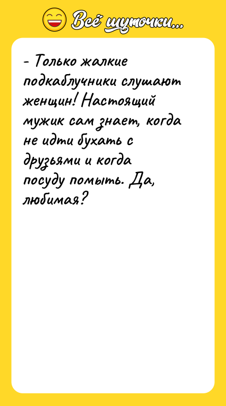 - Только жалкие подкаблучники слушают женщин! Настоящий мужик сам знает,