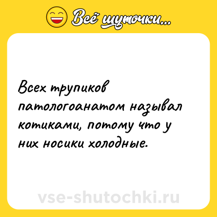 Шутка: Всех трупиков патологоанатом называл котиками, потому что у них носики холодные.