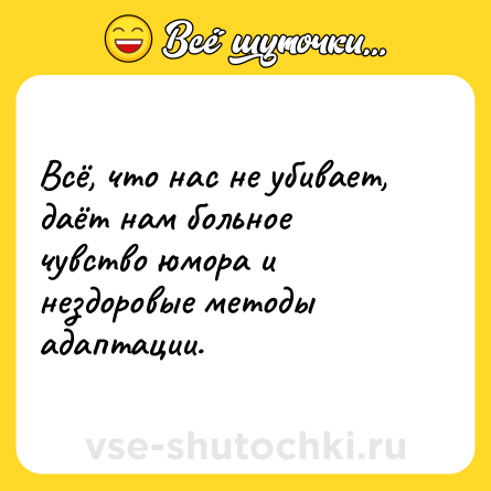 Шутка: Всё, что нас не убивает, даёт нам больное чувство юмора и нездоровые методы адаптации.