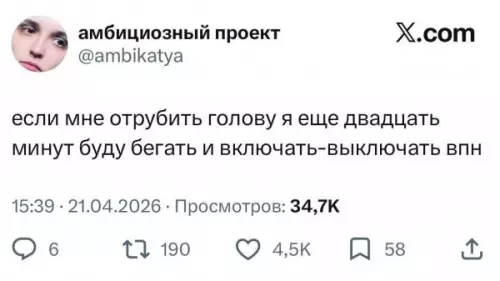 Мемасик про ВПН - если мне отрубить голову я еще двадцать минут буду бегать