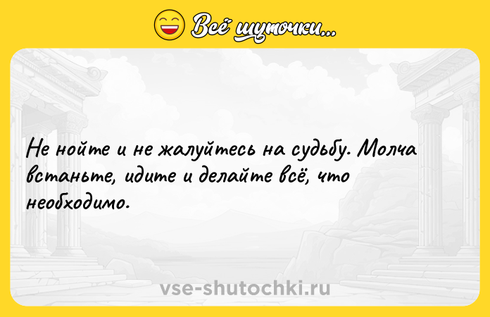 Цитата: Не нойте и не жалуйтесь на судьбу. Молча встаньте, идите и делайте всё, что необходимо.