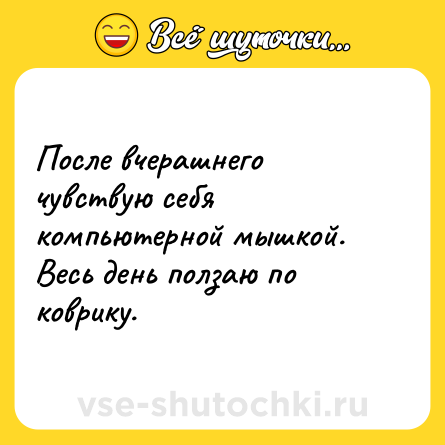 Шутка: После вчерашнего чувствую себя компьютерной мышкой. Весь день ползаю по коврику.
