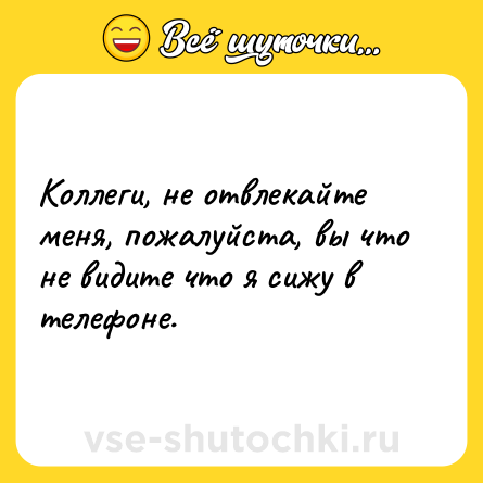 Шутка: Коллеги, не отвлекайте меня, пожалуйста, вы что не видите что я сижу в телефоне.