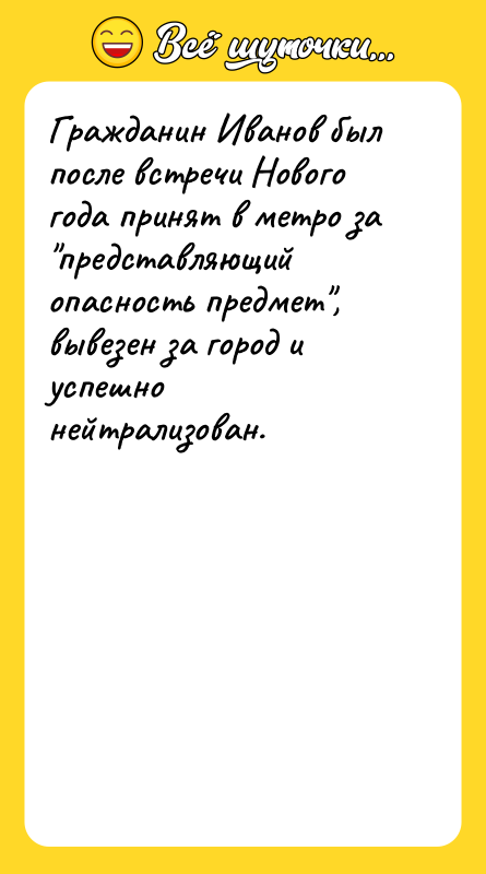 Гражданин Иванов был после встречи Нового года принят в метро