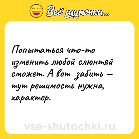 Шутка: Попытаться что-то изменить любой слюнтяй сможет. А вот  забить — тут решимость нужна, характер.