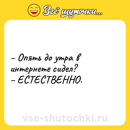 Шутка: – Опять до утра в интернете сидел? <br>– ЕСТЕСТВЕННО.