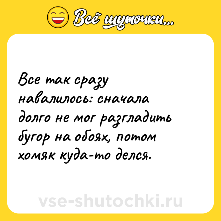 Шутка: Все так сразу навалилось: сначала долго не мог разгладить бугор на обоях, потом хомяк куда-то делся.