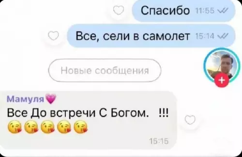 Мама, не пугай так! 😂✈️ - Спасибо 11:55 Все, сели в самолет 15:14 Мамуля Все До