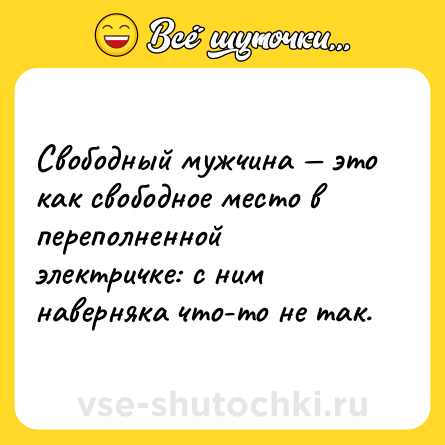 Шутка: Свободный мужчина это как свободное место в переполненной электричке: с ним наверняка что-то не так.