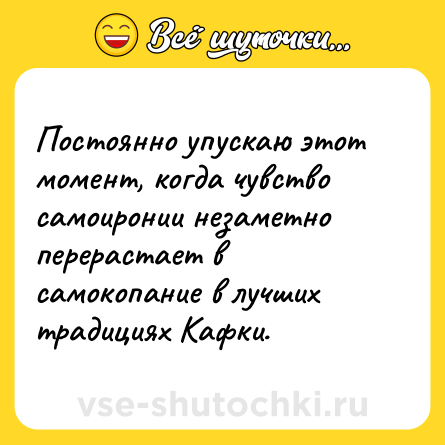 Шутка: Постоянно упускаю этот момент, когда чувство самоиронии незаметно перерастает в самокопание в лучших традициях Кафки.