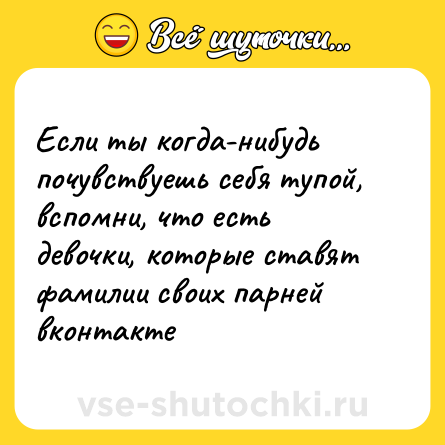 Шутка: Если ты когда-нибудь почувствуешь себя тупой, вспомни, что есть девочки, которые ставят фамилии своих парней вконтакте