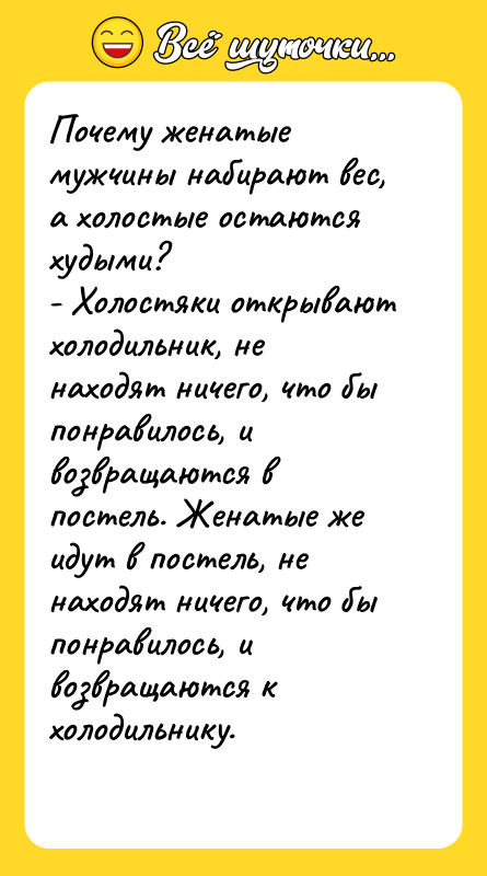 Почему женатые мужчины набирают вес, а холостые остаются худыми? -