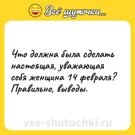 Шутка: Что должна была сделать настоящая, уважающая себя женщина 14 февраля? Правильно, выводы.