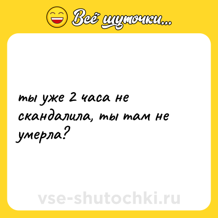 Шутка: ты уже 2 часа не скандалила, ты там не умерла?