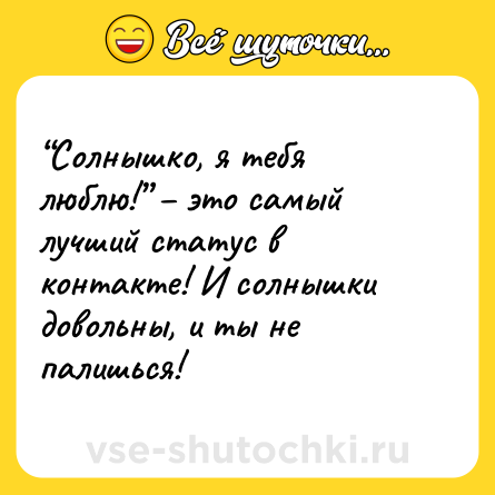 Шутка: “Солнышко, я тебя люблю!” – это самый лучший статус в контакте! И солнышки довольны, и ты не палишься!