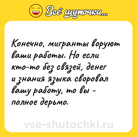 Шутка: Конечно, мигранты воруют ваши работы. Но если кто-то без связей, денег и знания языка своровал вашу работу, то вы - полное дерьмо.