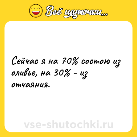 Шутка: Сейчас я на 70% состою из оливье, на 30% - из отчаяния.
