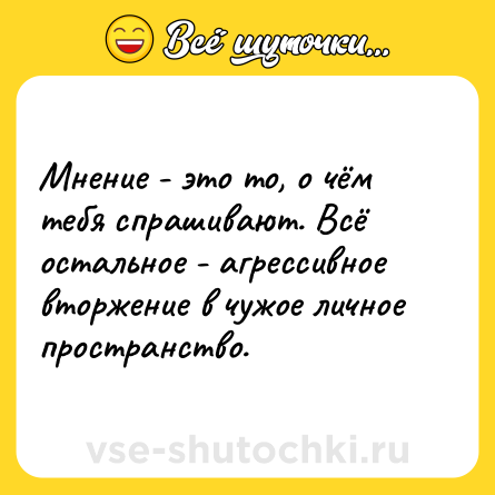 Шутка: Мнение - это то, о чём тебя спрашивают. Всё остальное - агрессивное вторжение в чужое личное пространство.