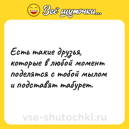 Шутка: Есть такие друзья, которые в любой момент поделятся с тобой мылом и подставят табурет.