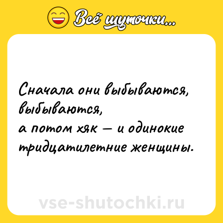 Шутка: Сначала они выбываются, выбываются,<br>а потом хяк — и одинокие тридцатилетние женщины.