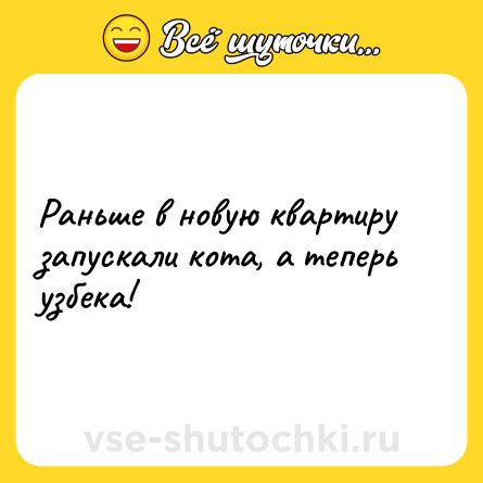 Шутка: Раньше в новую квартиру запускали кота, а теперь узбека!